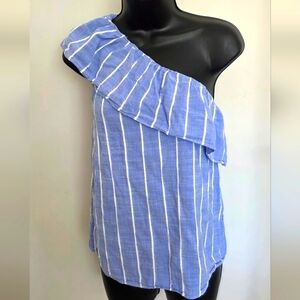 Bar III Blue and White Striped Top